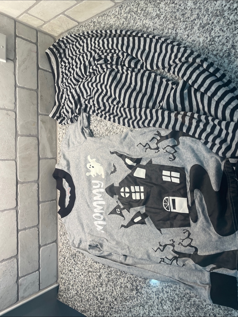 Kids Grey Haunted House Halloween Costume Top and bottom